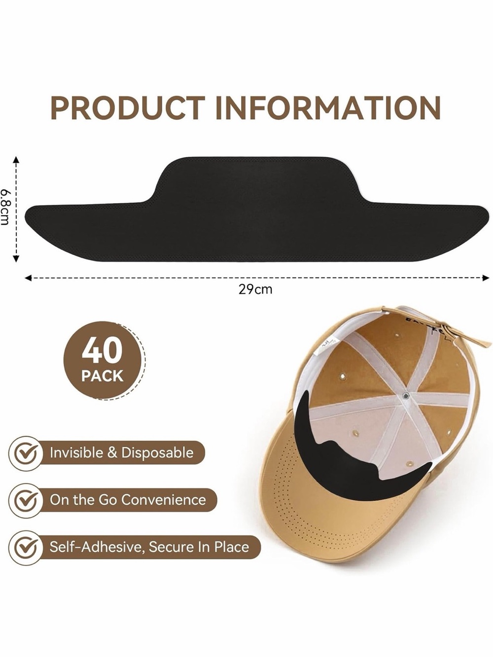 Source Unknown Black Disposable Sweatband Hat Inserts - 40 Pack